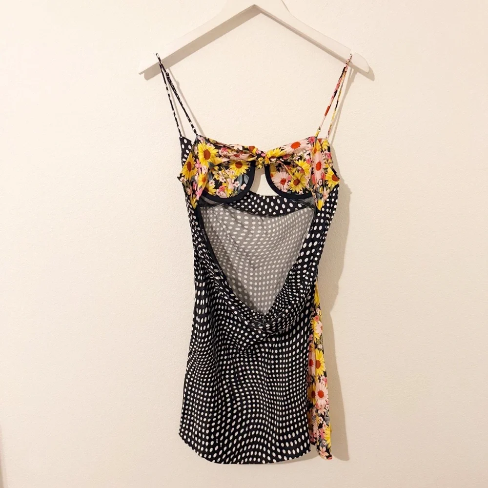 For Love & Lemons Anya Mini Dress Polka Dot Floral Satin Size Small S - Picture 5 of 7